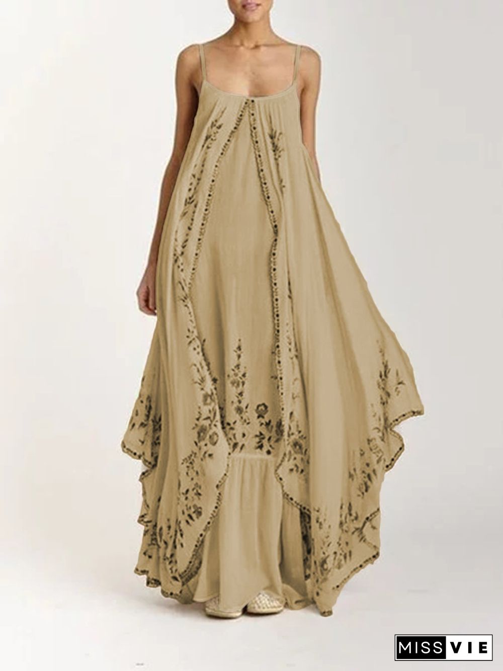 Bohemian Embroidered Suspender Maxi Dress for Women