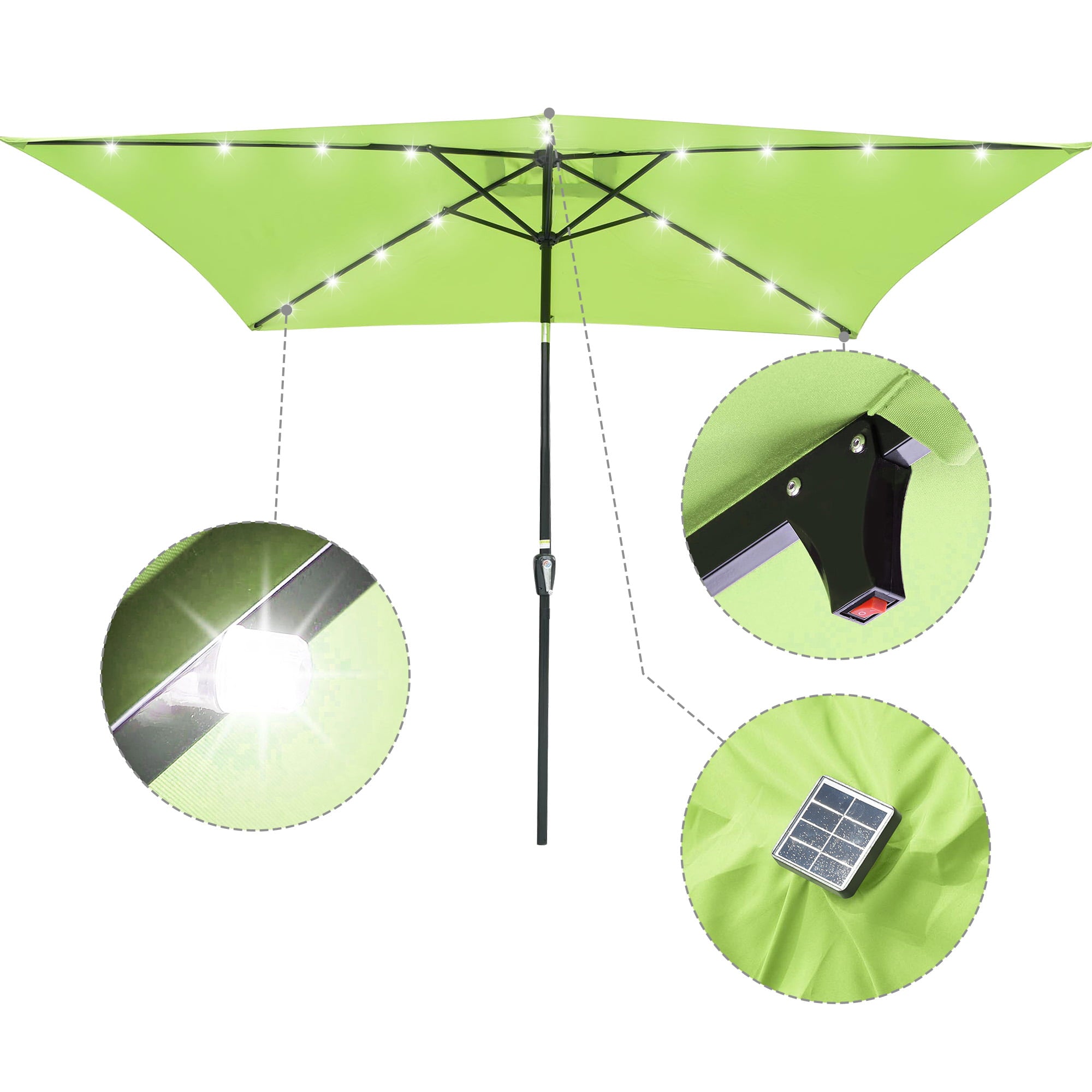 LAGarden 10x6.5ft Outdoor Rectangle Solar Powered LED Patio Umbrella with Crank Tilt for Garden Table Market(Pack of 2)