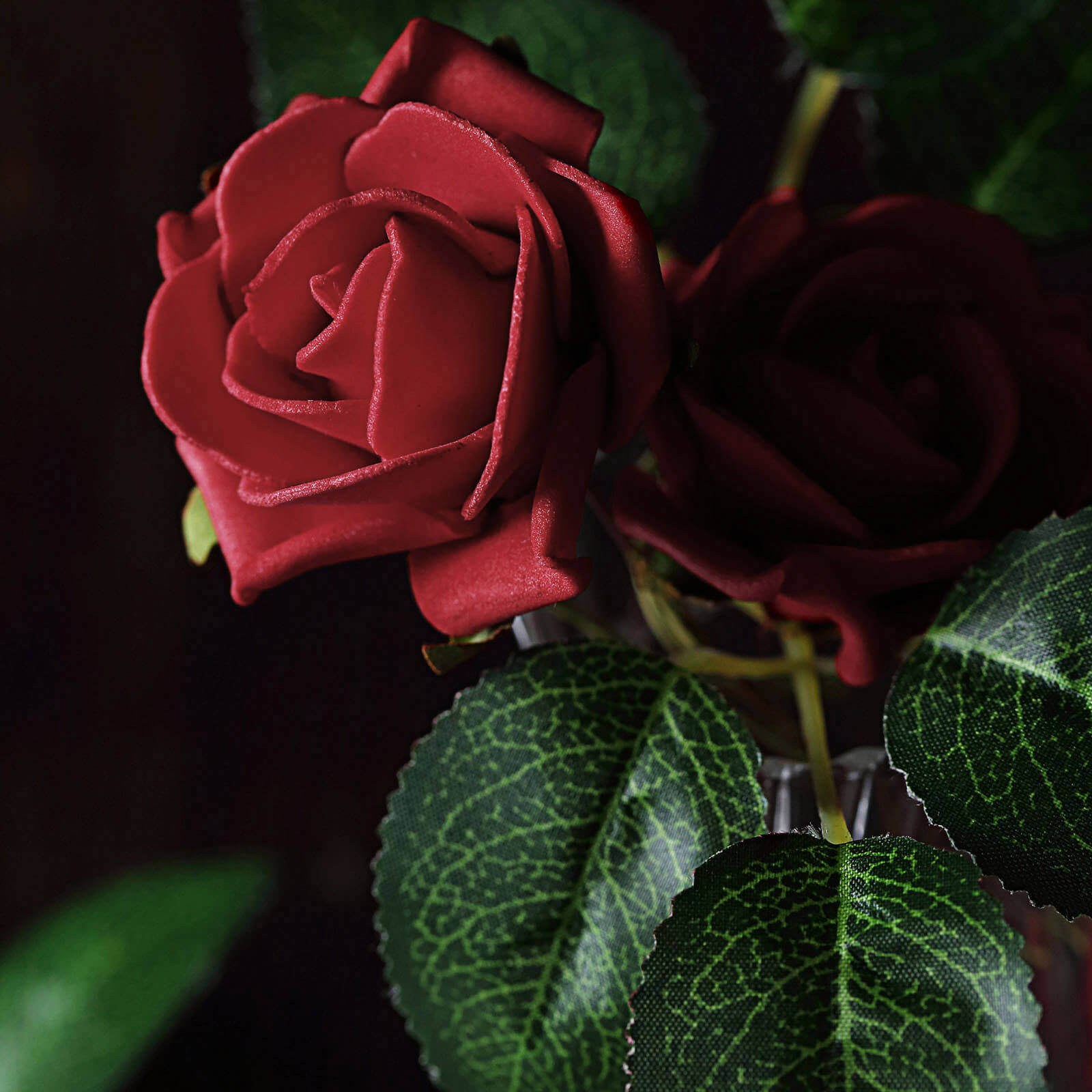 24 Roses Red Artificial Foam Flowers With Stem Wire and Leaves 2