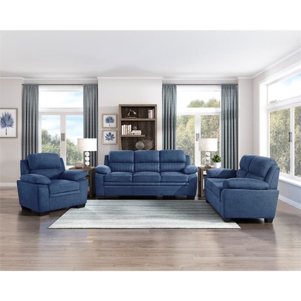 Lexicon Holleman Fabric Upholstered Love Seat in Blue Color   Contemporary   Loveseats   by Homesquare  Houzz