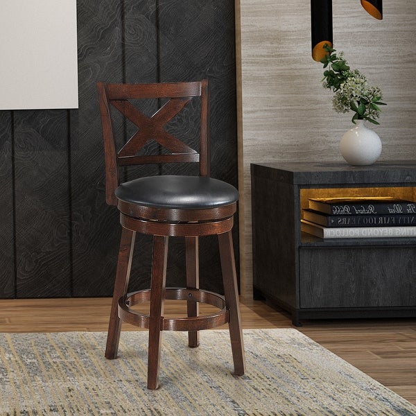 Costway Swivel Stool 24'' Counter Height X-Back Upholstered Dining - 18''x20.5''x39''(WxDxH)