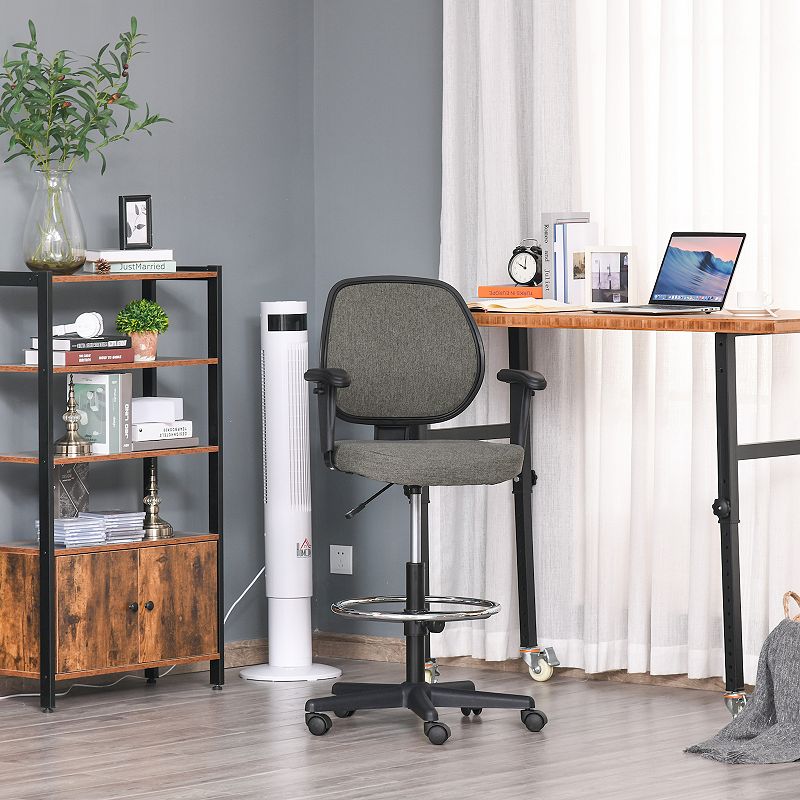 Vinsetto Ergonomic Tall Drafting Desk Chair with Adjustable Foot Ring Armrest and 360 degree Swivel Wheels Grey