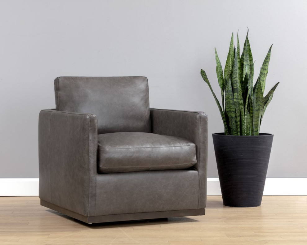 Sunpan 5West Portman Swivel Lounge Chair   Marseille Concrete Leather   Contemporary   Armchairs And Accent Chairs   by Unlimited Furniture Group  Houzz