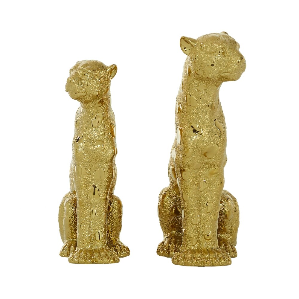 Gold Resin Leopard Sculpture (Set of 2)   4 x 8 x 12 and 4 x 6 x 10