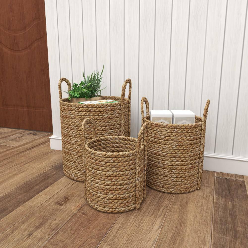 Litton Lane Seagrass Handmade Woven Storage Basket with Handles (Set of 3) 84428