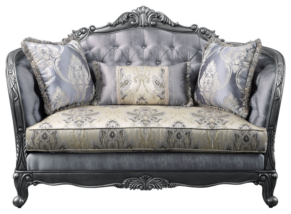 Benzara BM250201 Loveseat With Scrolled Molded Frame and Queen Anne Legs  Gray   Victorian   Loveseats   by Uber Bazaar  Houzz