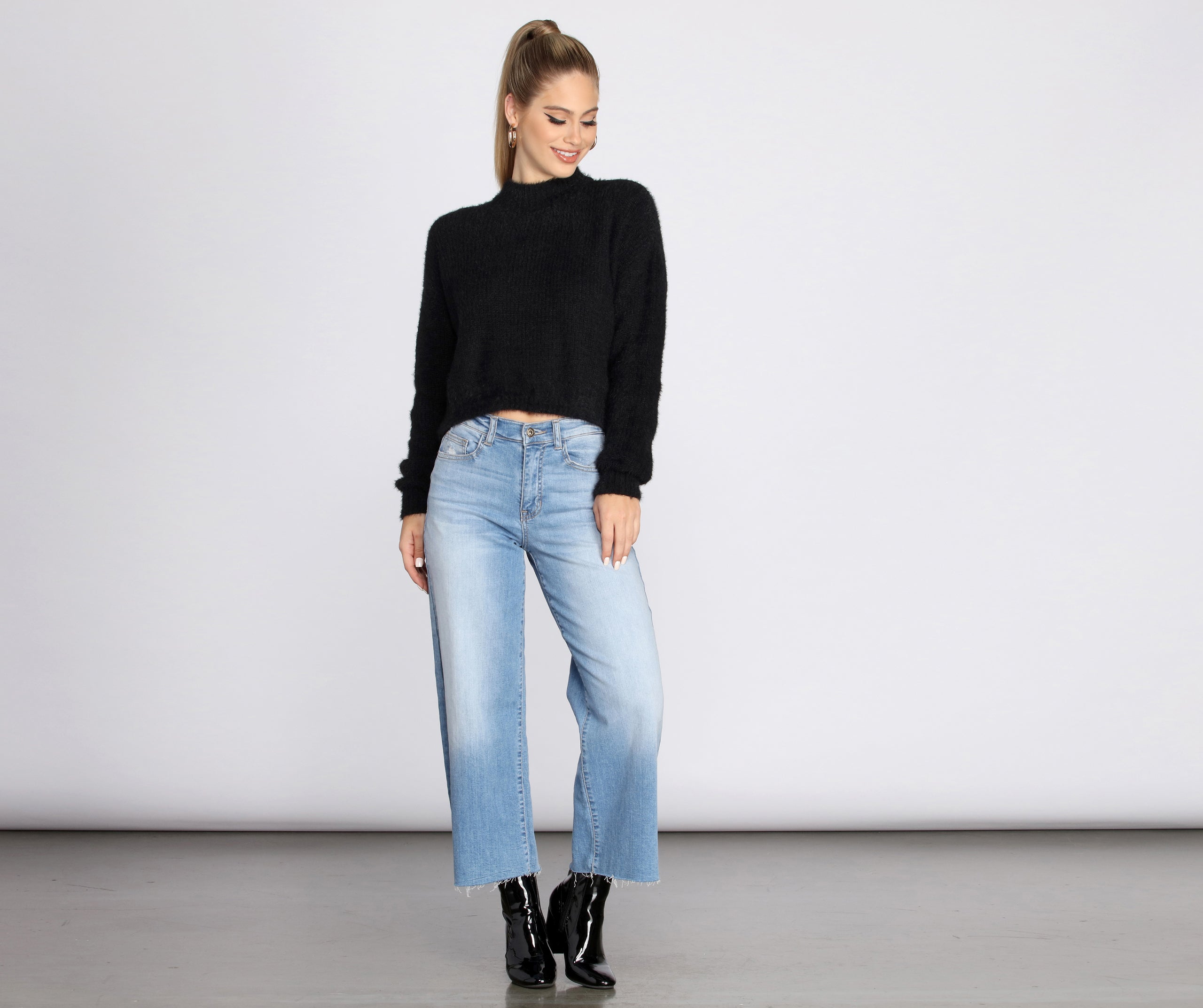 Angora Knit Mock Neck Sweater