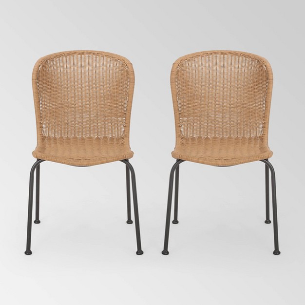 Spinnaker Set Of 2 Wicker Boho Dining Chairs Light Brown Christopher Knight Home