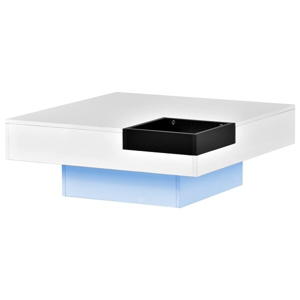 LED Coffee Table for Living Room High Gloss Square Wooden Center Table with 16-Color LED Light Modern Elegant Cocktail