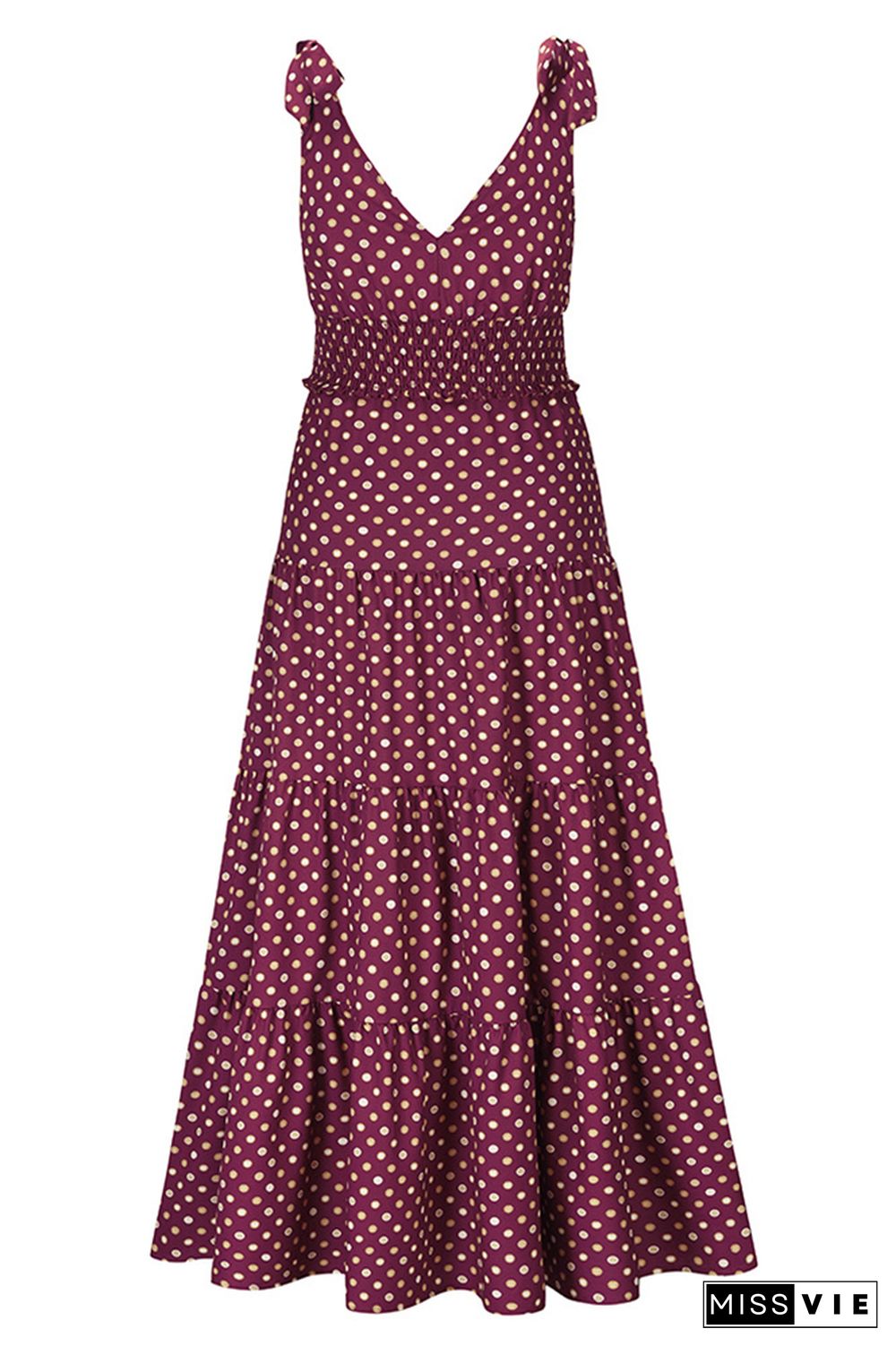 Polka Dot V Neck Sleeveless Long Dress Wholesale