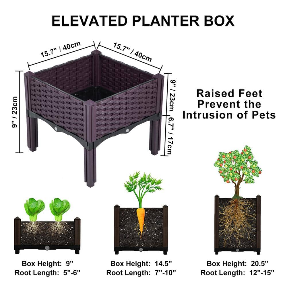 VEVOR Plastic Raised Garden Bed 15.7 in. H Flower Box Kit Purple Rattan Style Raised Planter Boxes Set of 4 Raised Planter SLZFXGJ423CM0VM5OV0