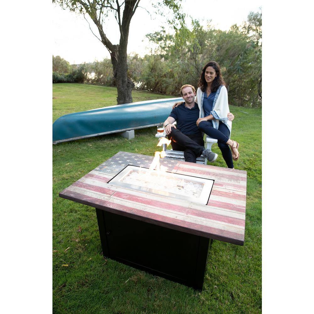 Endless Summer 40 in. x 28 in. Outdoor Rectangular Steel Frame LP Gas Fire Pit in Flag Print with Electronic Ignition and Cover GAD17108ES