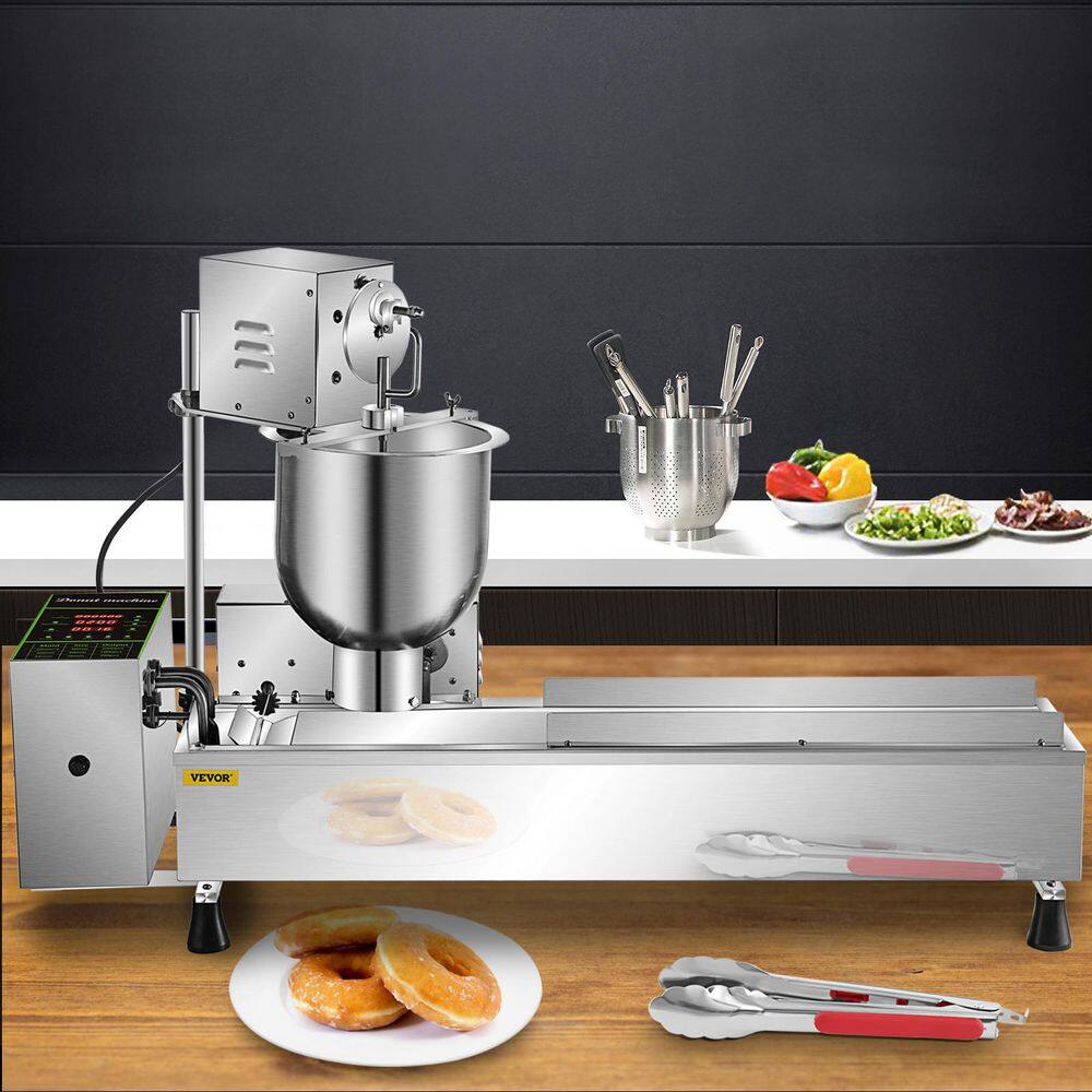 VEVOR Auto Doughnut Maker Single Row Commercial Automatic Donut Making Machine with 7 Liter Hopper 3 Sizes Molds Silver QZDTTQJDP00000001V1