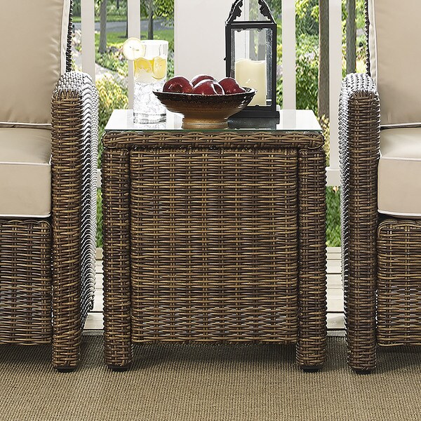 Crosley Bradenton Brown Wicker Rectangular Outdoor Side Table