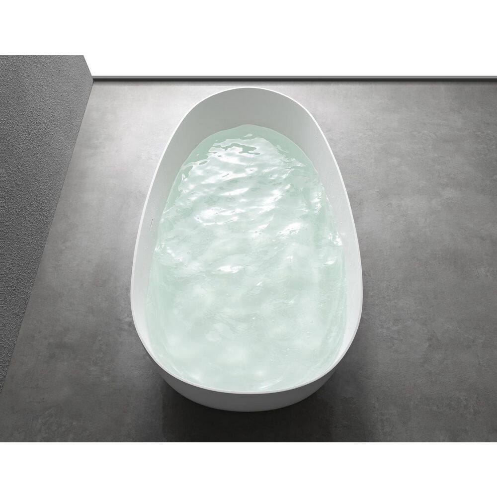 VANITYFUS 70.86 in. Stone Resin Flatbottom Solid Surface Freestanding Not Whirlpool Soaking Bathtub in White with Drain VF-MJ31-S