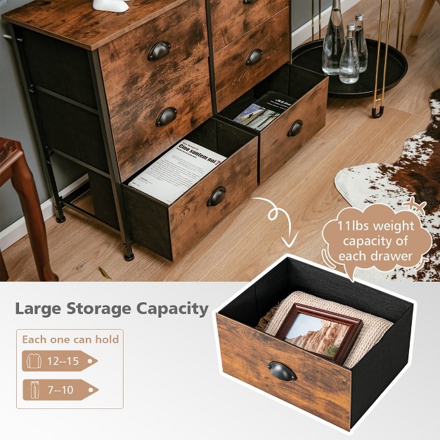 Costway 6 Drawer Dresser Fabric Storage Tower W wooden Top Chest Organizer Rustic Brown