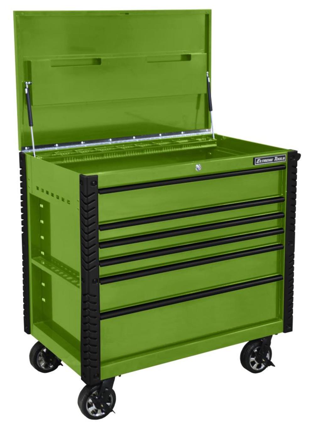 41 6 Drawer Flip Top Deluxe Tool Cart with Bumpers, Green with Black Drawer Pulls