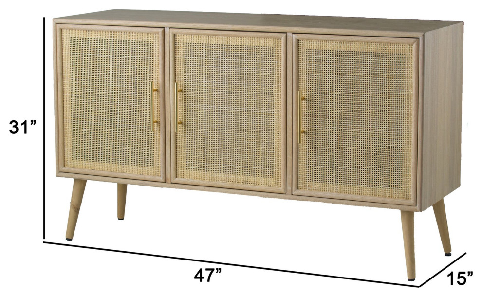 Benzara BM285268 TV Media Entertainment Console  3 Rattan Doors  Modern  Brown   Midcentury   Entertainment Centers And Tv Stands   by Uber Bazaar  Houzz