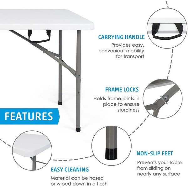 4FT FoldinHalf Camping Table White w/Handle Picnic