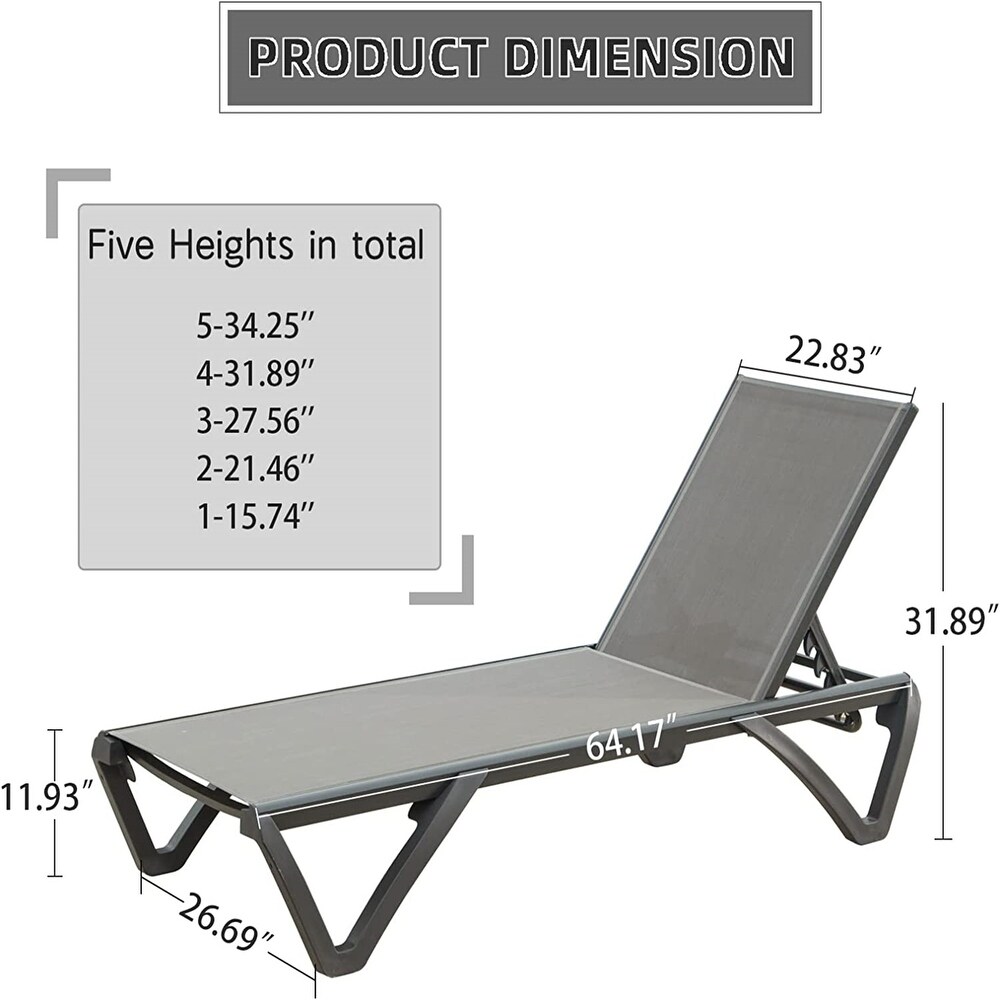 Patio Chaise Lounge Chair Set of 2 with 5 Adjustable Position