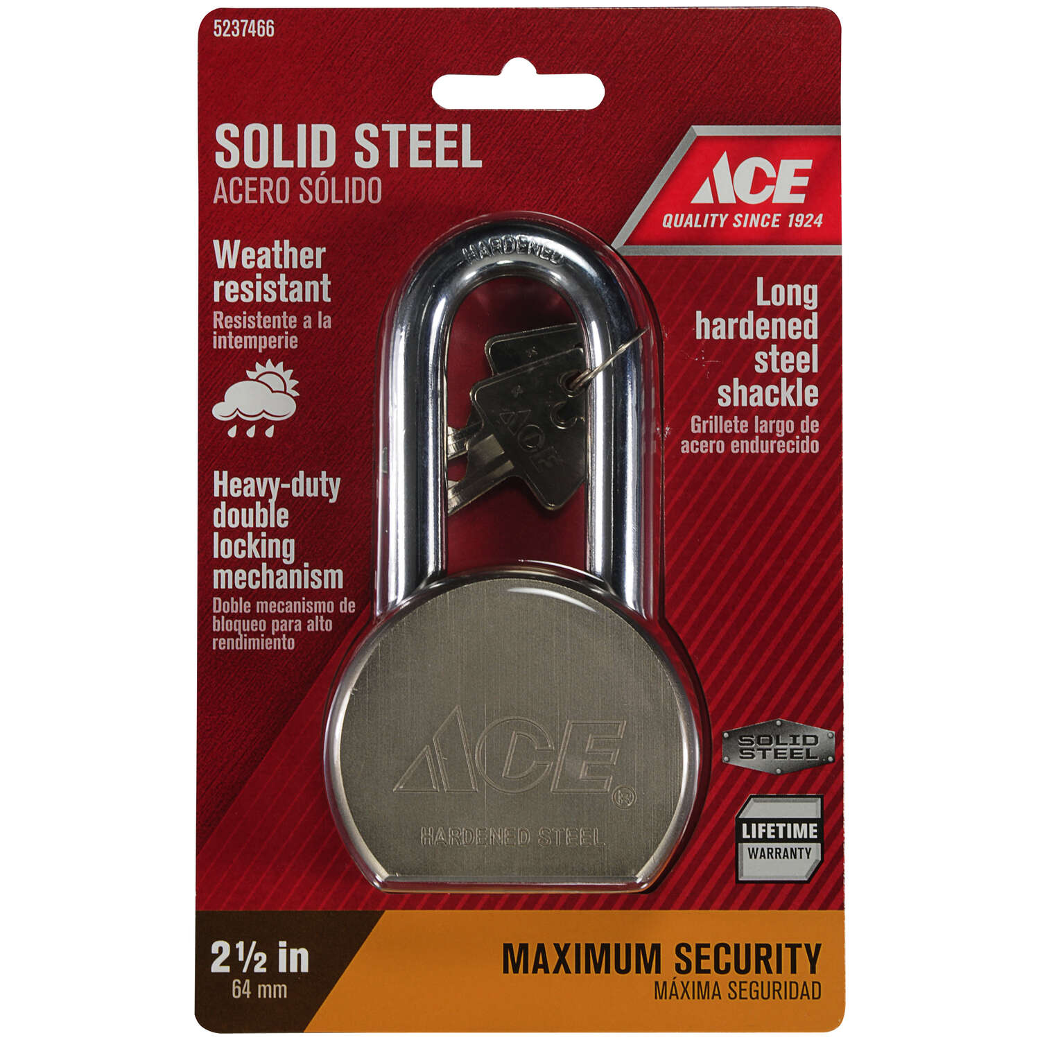 Ace 2-3/16 in. H X 2-1/2 in. W X 1-1/8 in. L Steel Double Locking Padlock