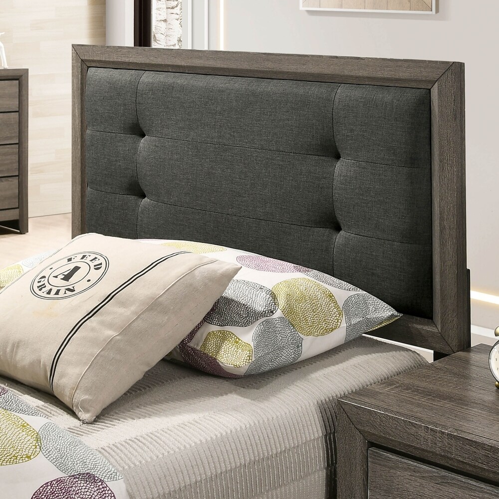 Aury Transitional Grey Wood Tufted 2 Piece Panel Bed and Trundle Set by Furniture of America