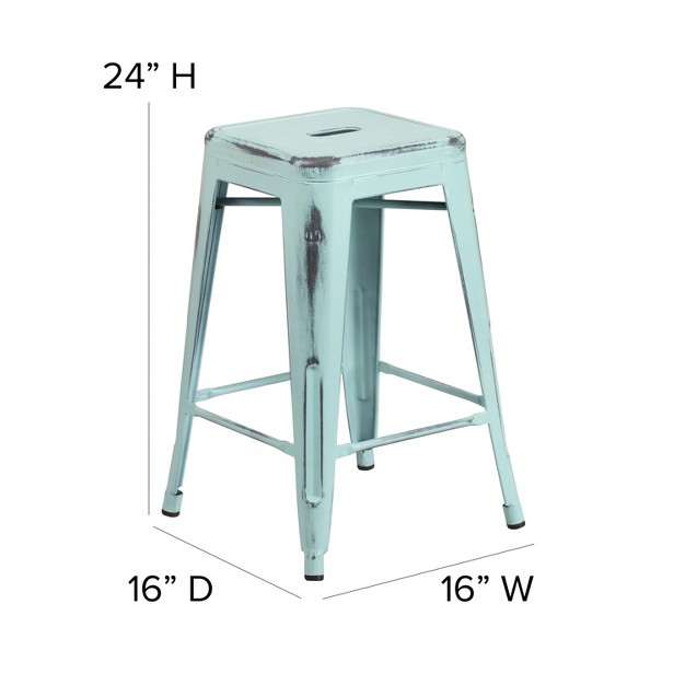 High Backless Distressed Metal Indoor outdoor Counter Height Stool