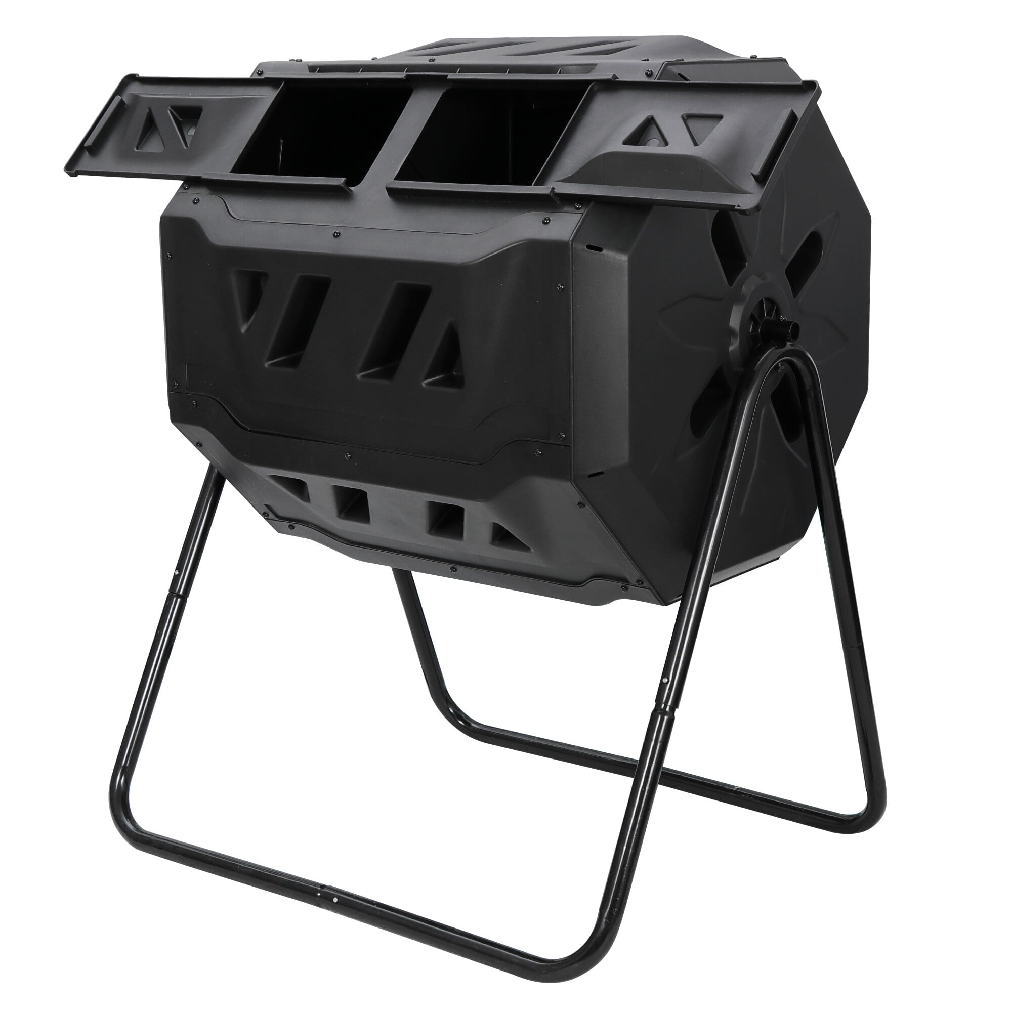 SuperDeal 43Gal Compost Bin Dual-Chamber Tumbling Fertilizer Tank Black