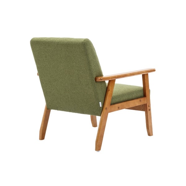 Green Leisure Chair with Solid Wood Armrest ， Linen Accent chair