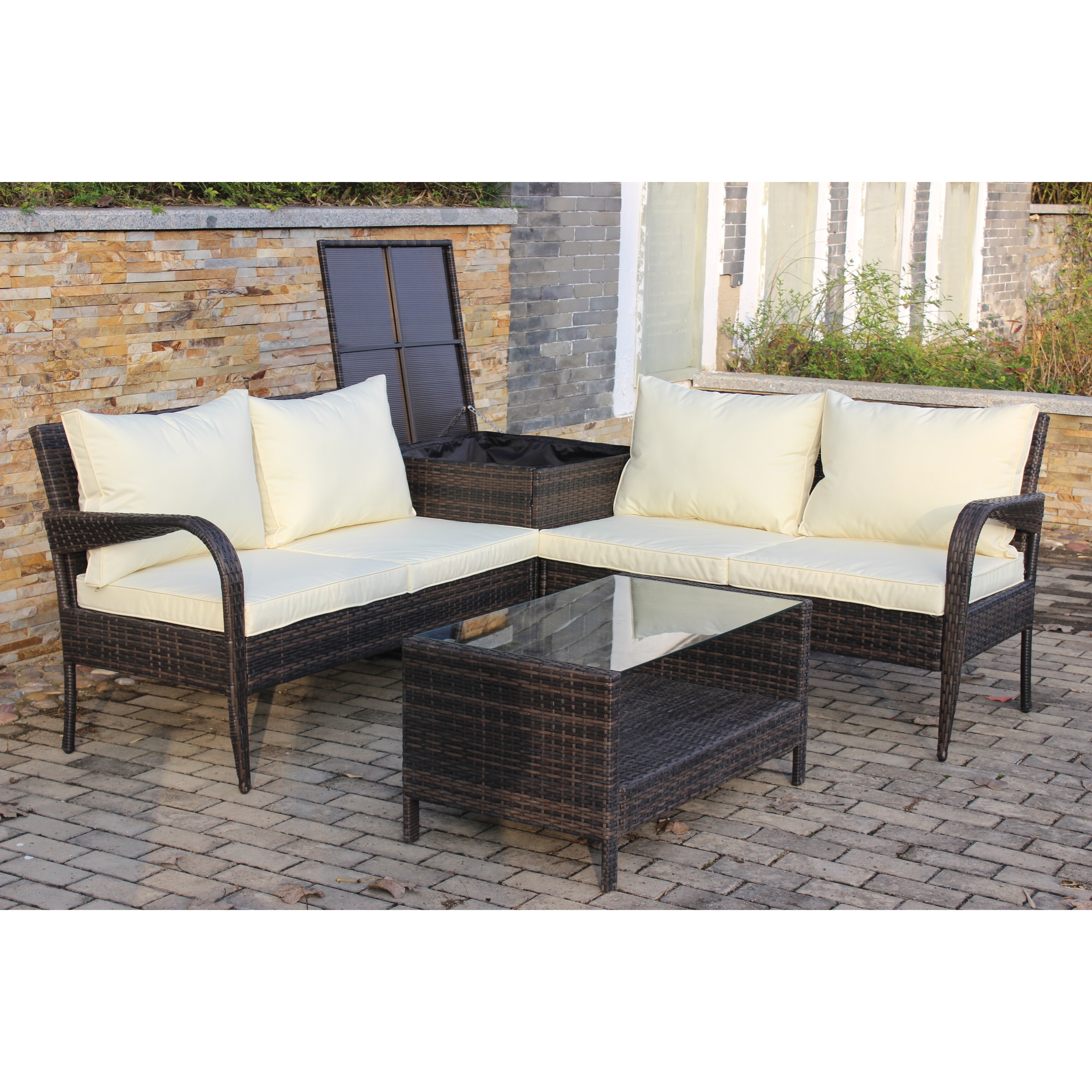 4 Piece Patio Sectional Wicker Rattan Outdoor Furniture Sofa Set - Overstock - 37055296