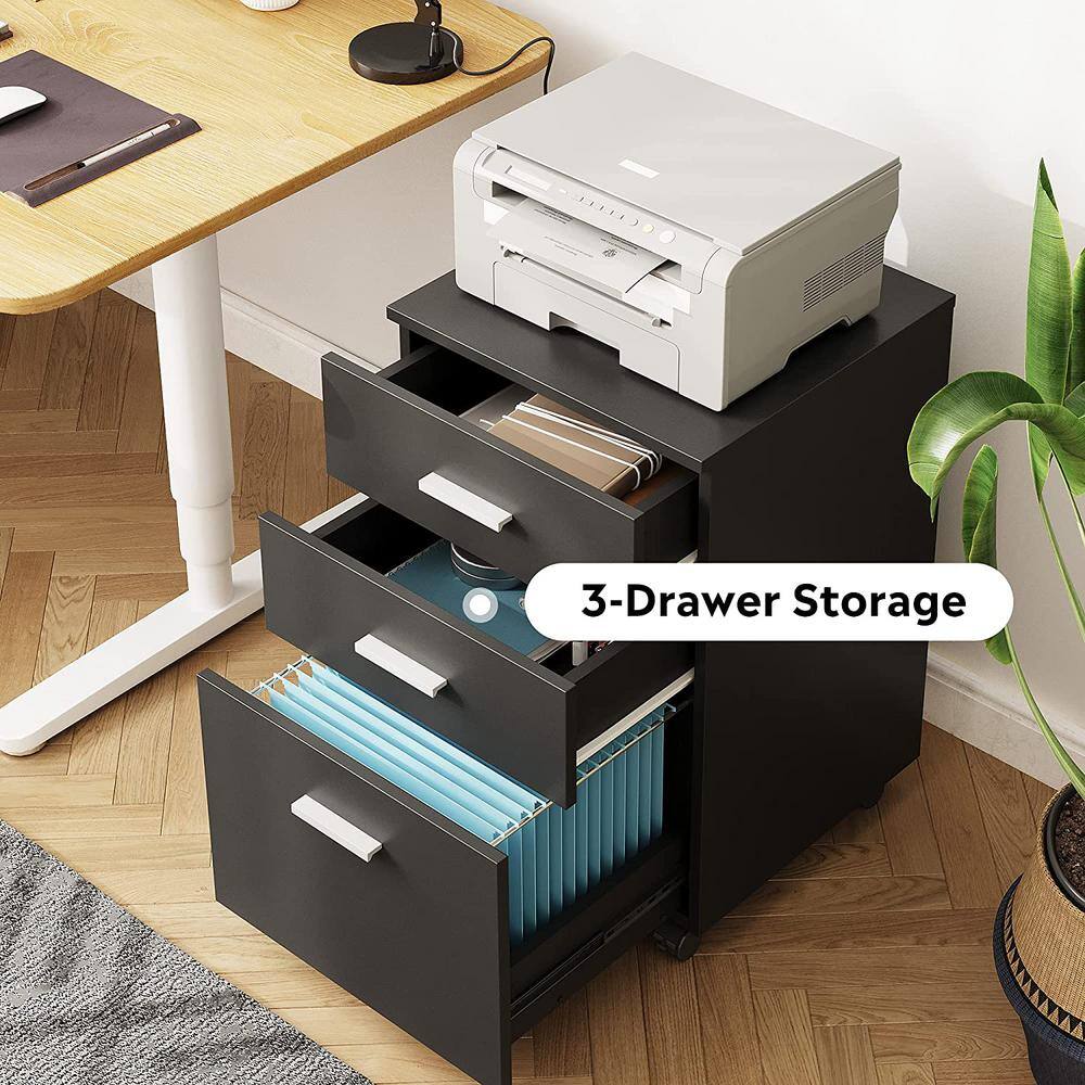 Black 3-Drawer Wood Mobile File Cabinet SN820C-184