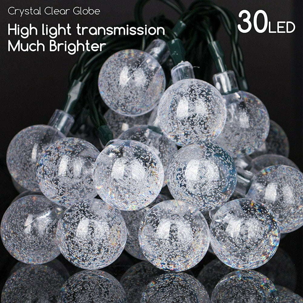 20Ft 30 LED Solar Powered Fairy String Lights， Outdoor Pathway Landscape Night Lights Garden Crystal Ball Decorative Wall Lights Waterproof for Home Garden， Patio， Yard， Home Decor - White