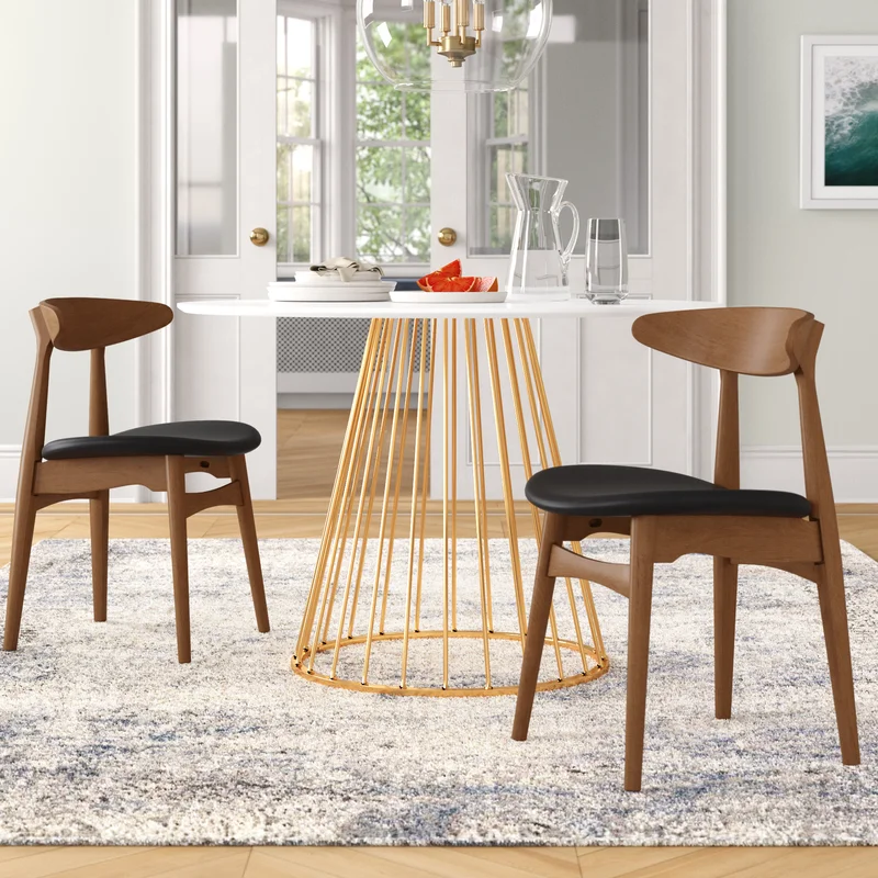 Chelsea Lane Mid Century Modern Faux Leather Dining Side Chairs - Set of 2， Walnut