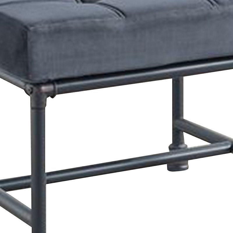 Ottoman with Tufted Velvet Seat and Metal Frame， Gray