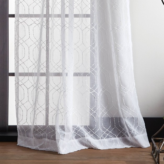 Set Of 2 Hourglass Embroidery Poletop Sheer Curtain Panels Martha Stewart