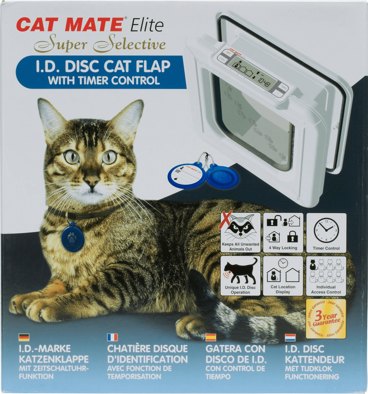 Cat Mate Elite I.D. Disc Cat Door for Entry and Exit Control with Timer Control - White