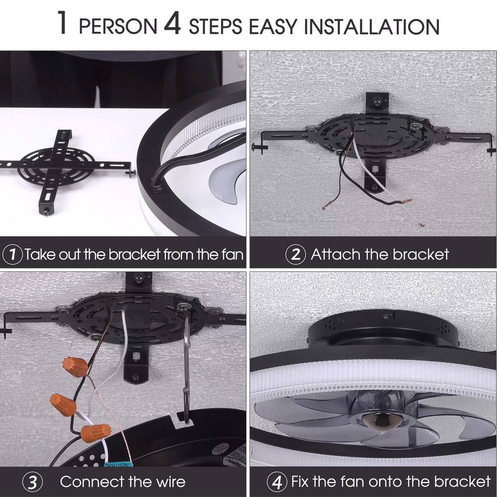 ANTOINE 20 in. LED Indoor Black Low Profile Ceiling Fan with Dimmable Lighting Small Flush Mount Ceiling Fan with Remote HD-IL-01