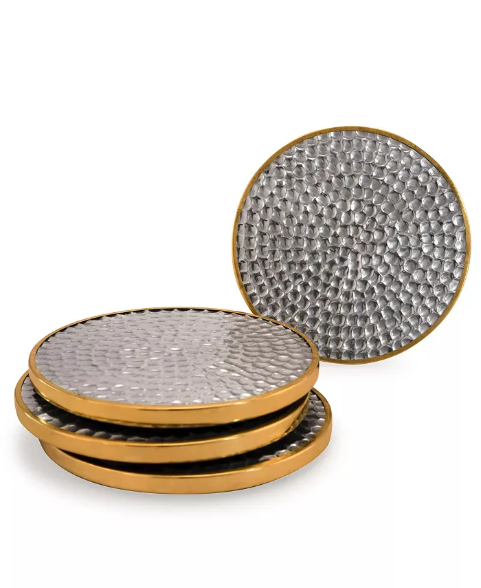 Mascot Hardware Elegant 4-Piece Silver-Coated Hammered Coaster Set of 4