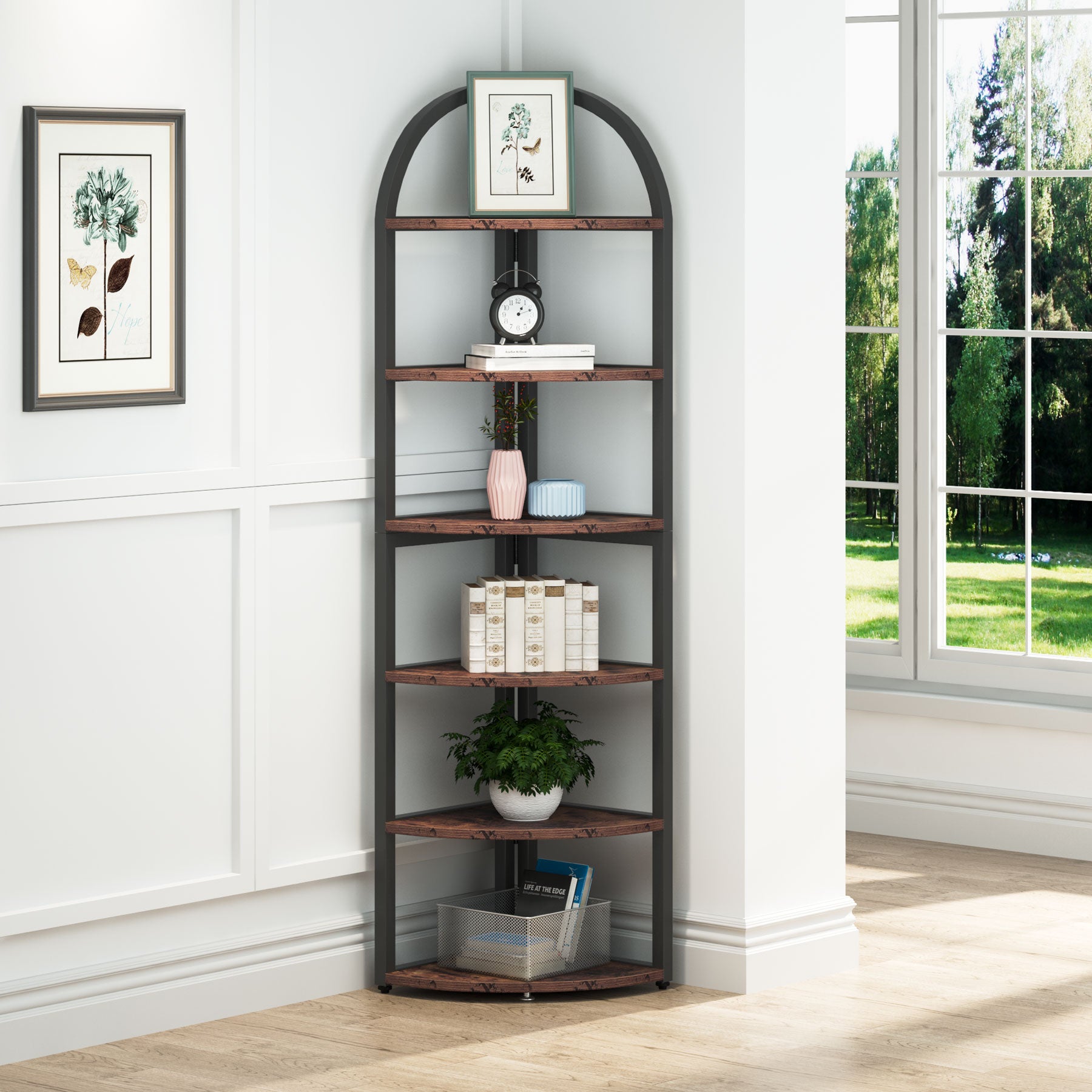 6-Tier Corner Shelf, 71 inch Tall Corner Bookshelf for Small Space