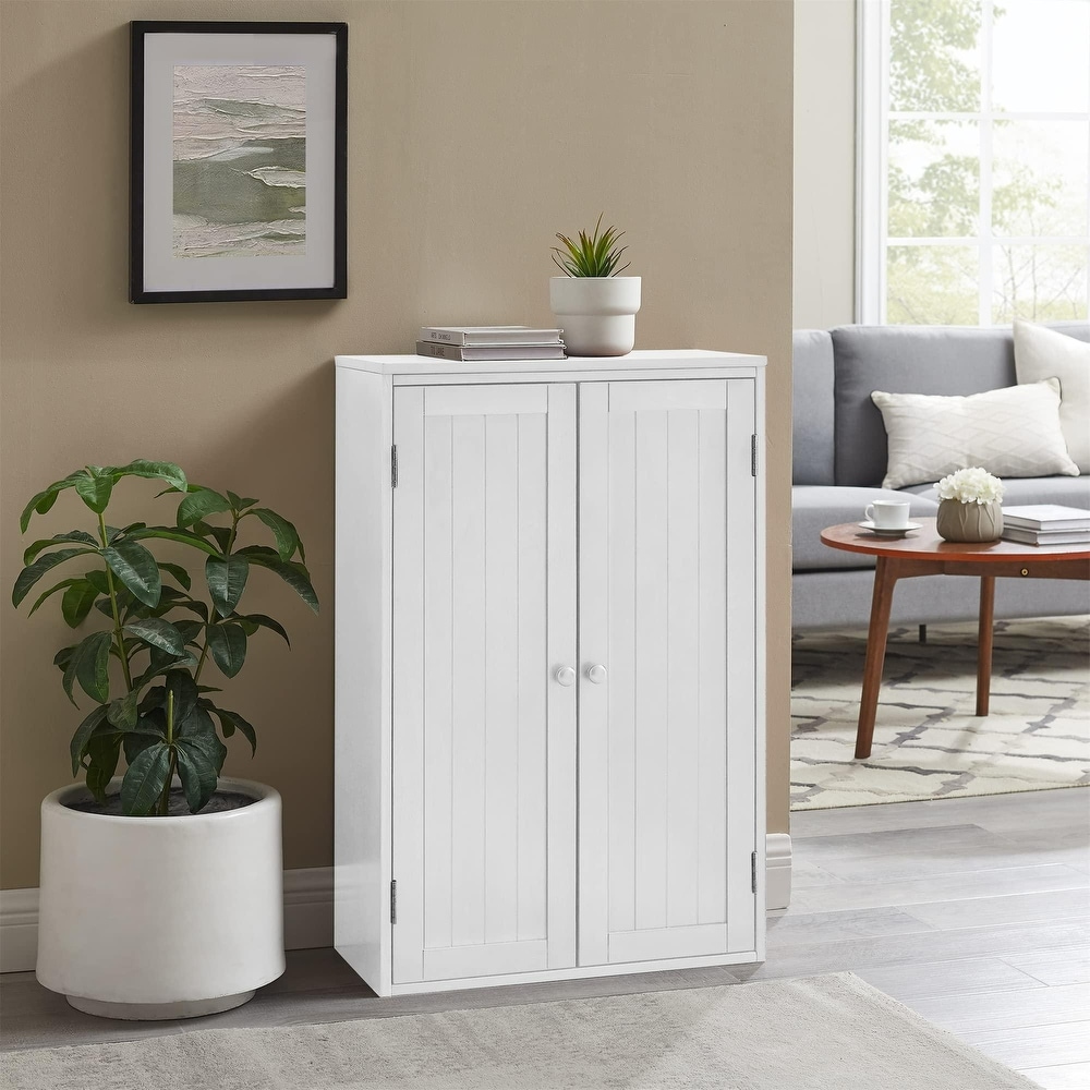 Storage Cabinet Freestanding Wooden Floor Cabinet with Adjustable Shelf and Double Door