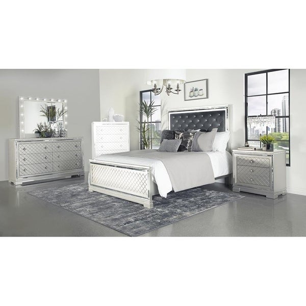 Upholstered California King Bedroom Set in Silver and Metallic Mercury - - 36135799