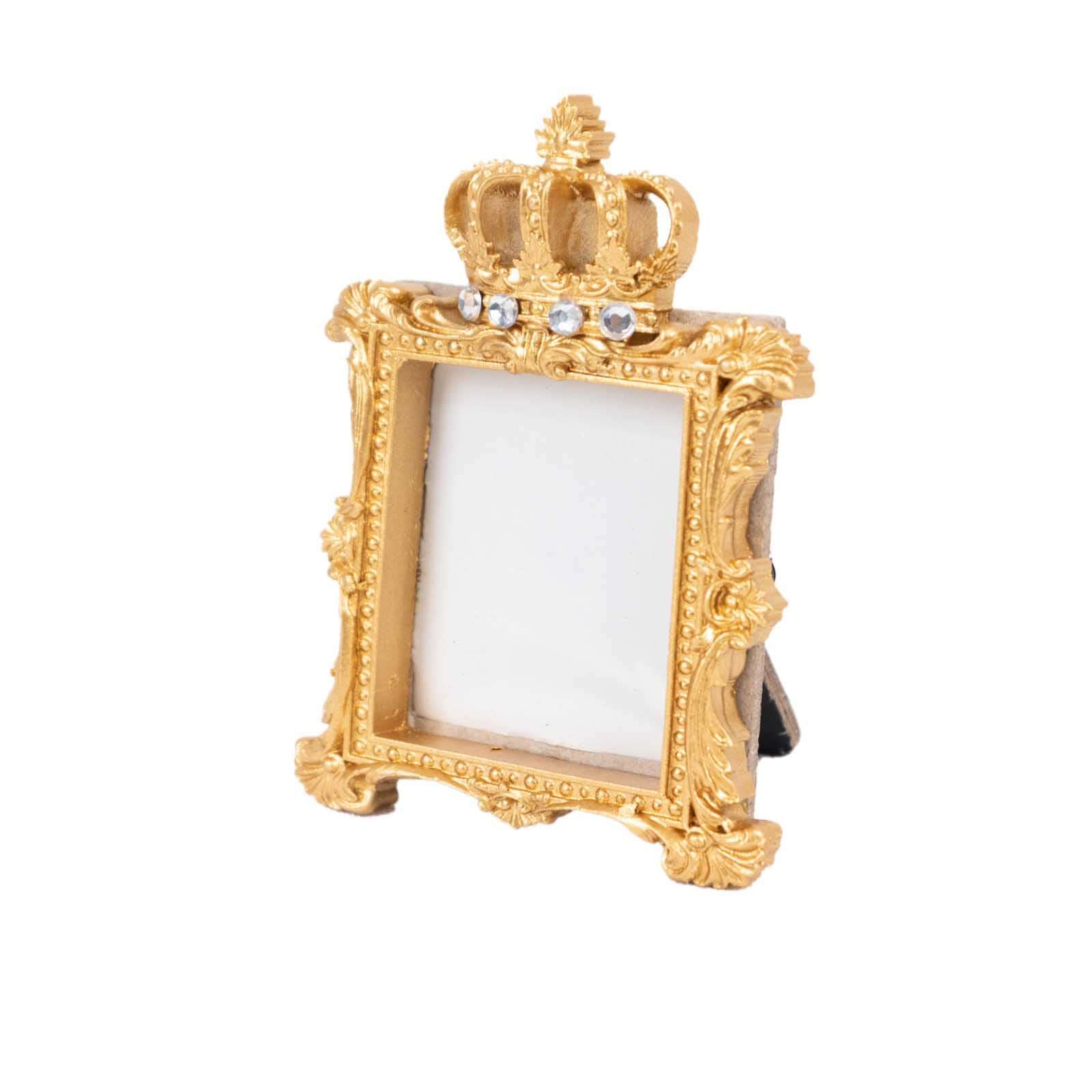 4 Pack Gold Resin Royal Crown Square Party Favors Picture Frame, Baroque Wedding Place Card Holders - 3.5