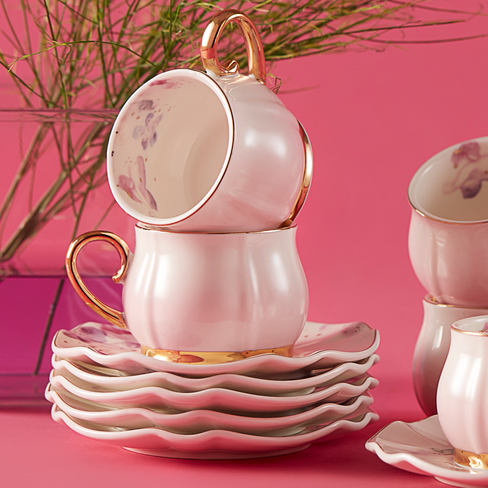 Karaca Pink Garden Set Of 6 Coffee Cups 153.03.06.1467