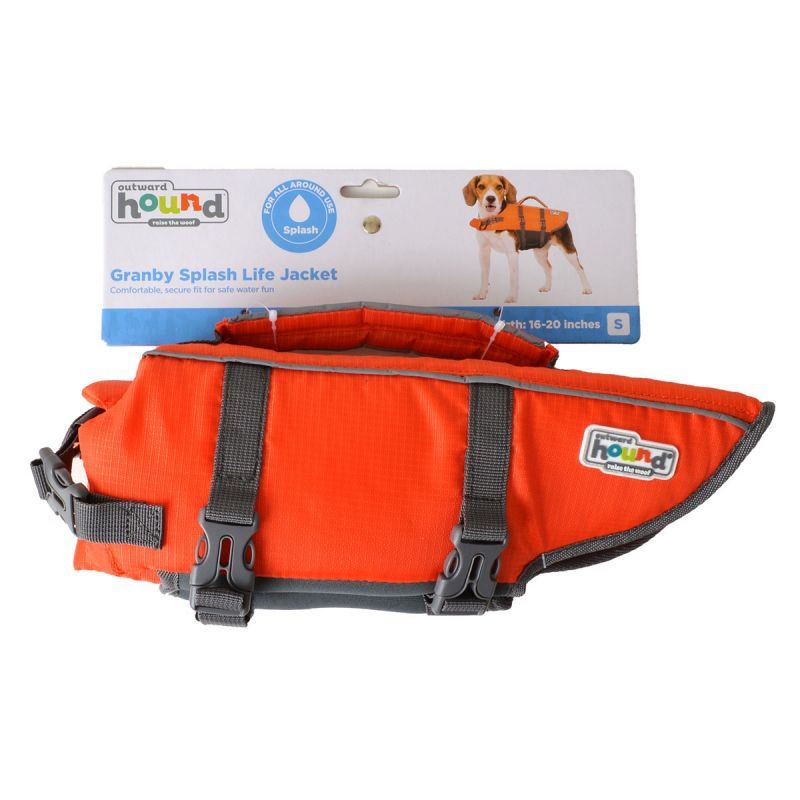 Outward Hound Granby Splash Dog Life Jacket， Orange， Small