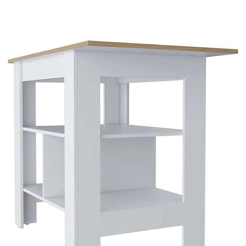 Lisbon Kitchen Island， 3-Tier Shelf and Large Workstation