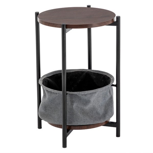 MDF Double-layer Round Tea Table with Storage Gray