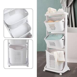 YIYIBYUS 3-Layer Moveable Laundry Basket Bathroom Multi-layer Clothes Storage Basket with Wheels HG-MLCR-5837