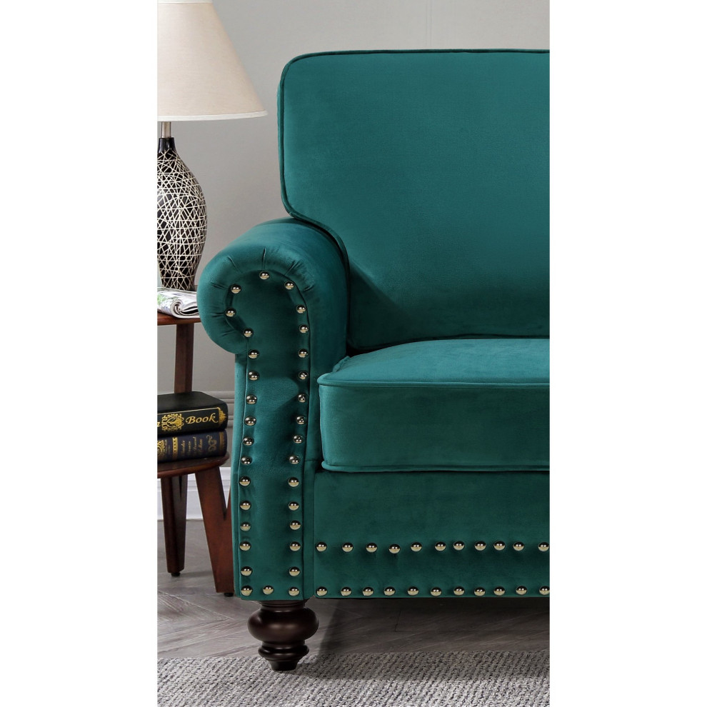 Traditional Sofa  Velvet Seat  ampRolled Arms With Nailhead Accents   Eclectic   Sofas   by Decorn  Houzz