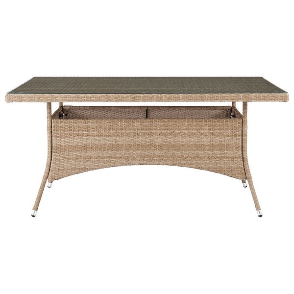 Manhattan Comfort Genoa Natural Patio Dining Table with Glass Top