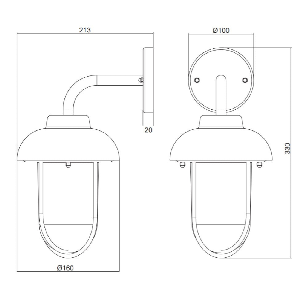 Britalia BR202760178 Concrete Grey Outdoor Vintage Swan Neck Down Lantern Wall Light IP44